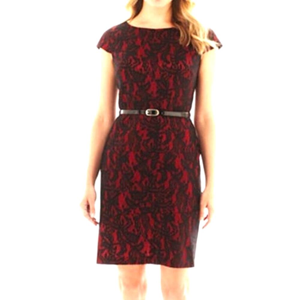 Alyx Cap-Sleeve Lace Overlay Midi Lined  Sheath Dress 8